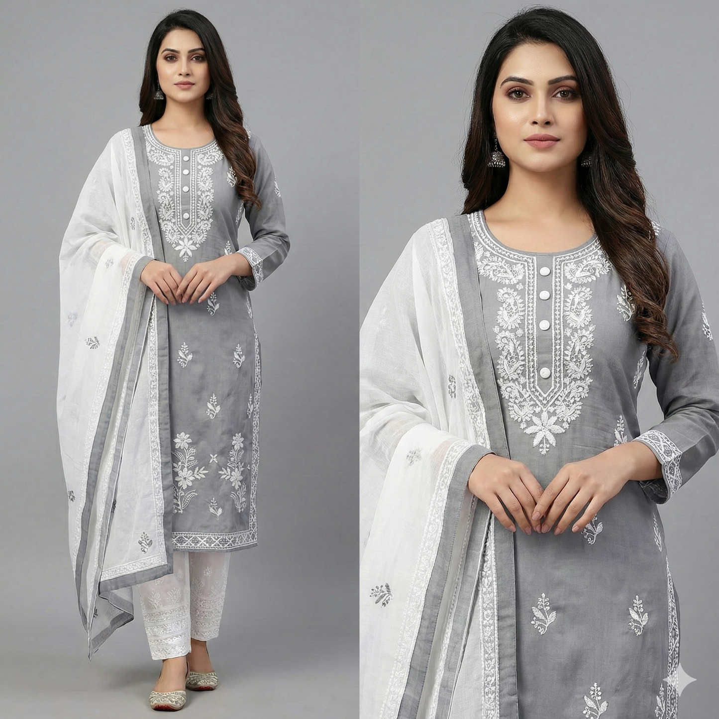 HerLuxe Chikankari Style Embroidered Rayon Kurti Set with Dupatta