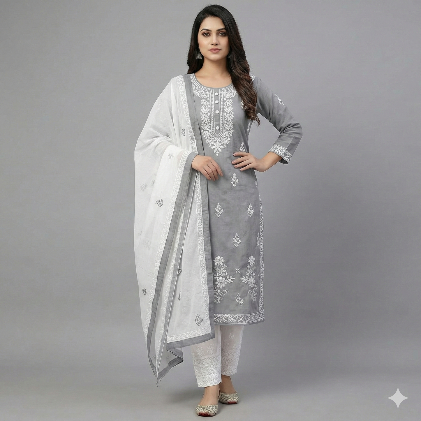 HerLuxe Chikankari Style Embroidered Rayon Kurti Set with Dupatta