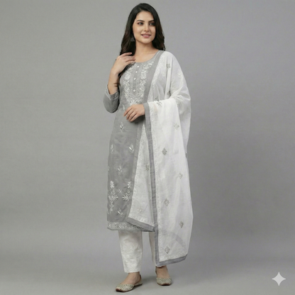 HerLuxe Chikankari Style Embroidered Rayon Kurti Set with Dupatta