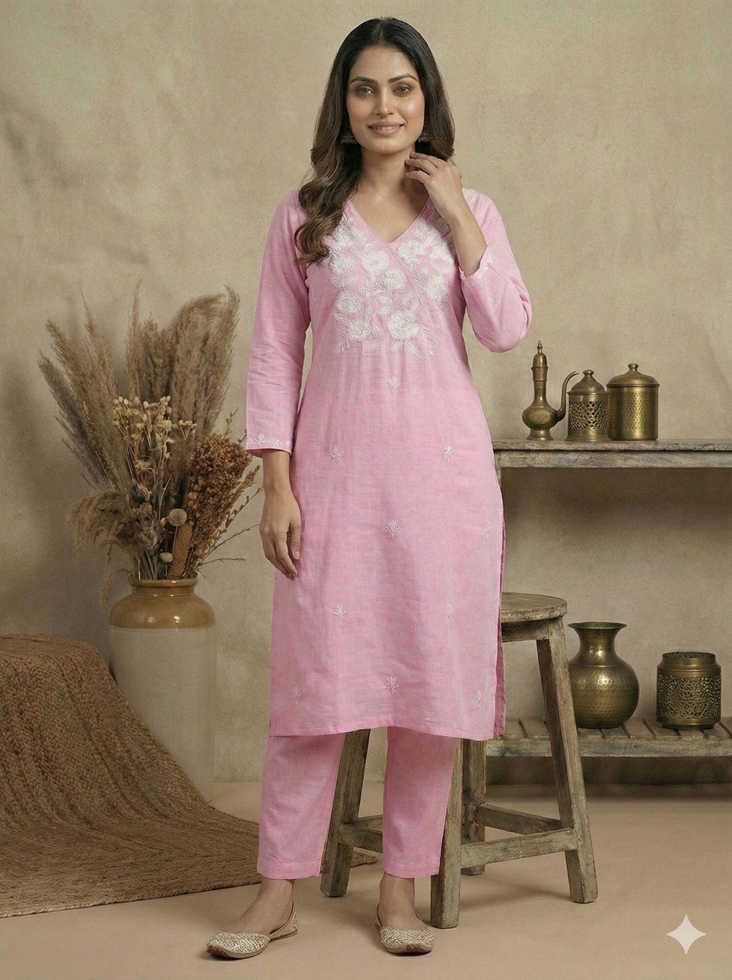 HerLuxe Lakhnavi Style Embroidered Rayon Kurti Pant Set