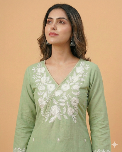 HerLuxe Lakhnavi Style Embroidered Rayon Kurti Pant Set