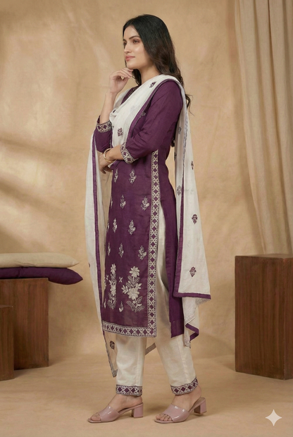 HerLuxe Chikankari Style Embroidered Rayon Kurti Set with Dupatta