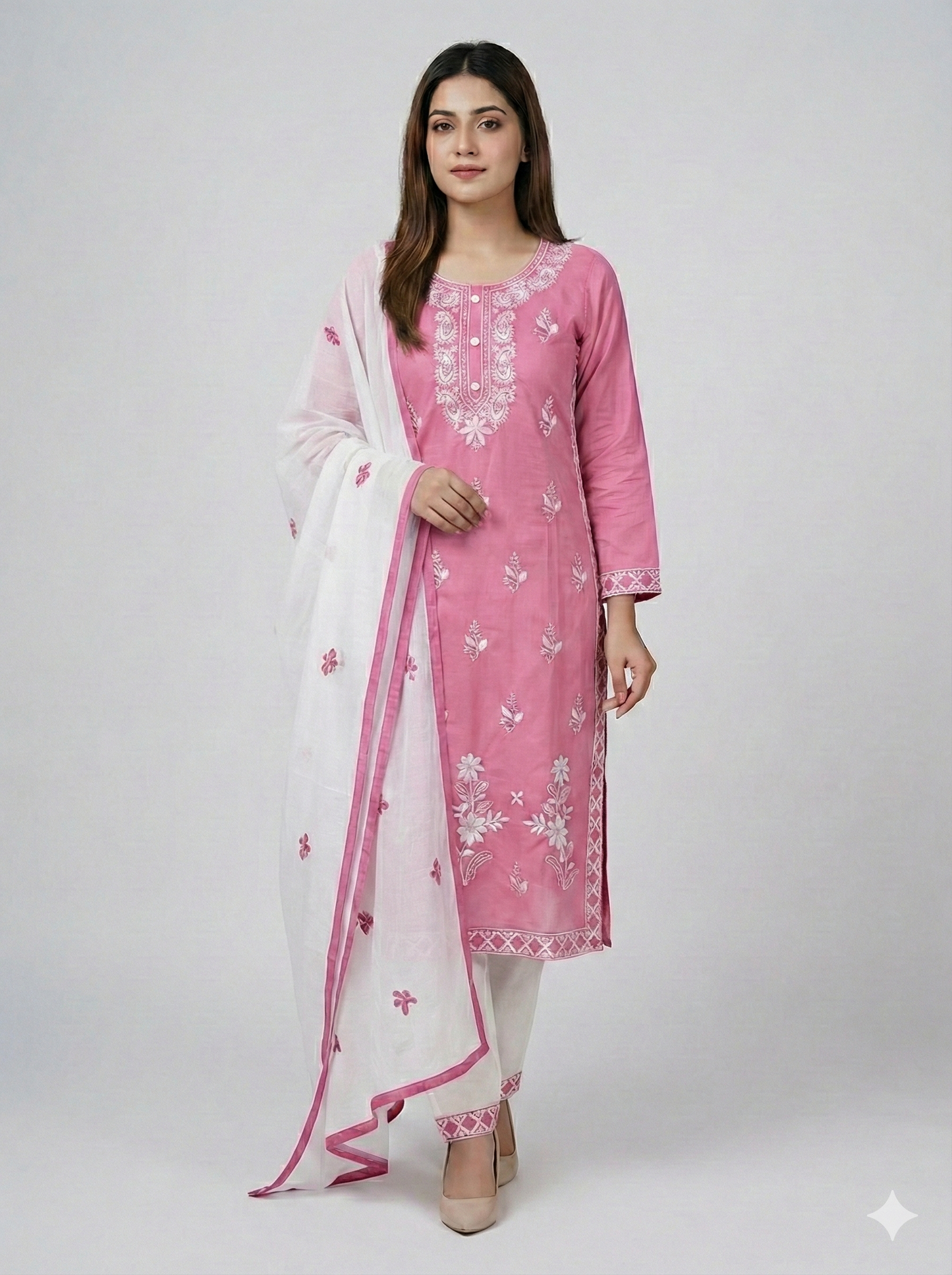 HerLuxe Chikankari Style Embroidered Rayon Kurti Set with Dupatta