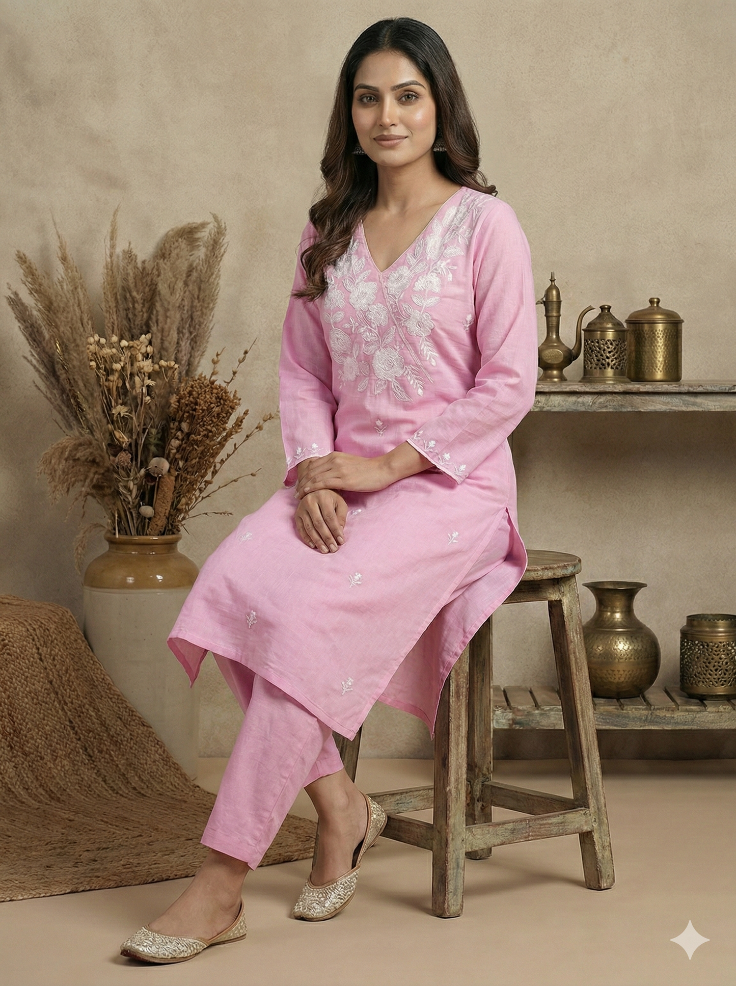 HerLuxe Lakhnavi Style Embroidered Rayon Kurti Pant Set