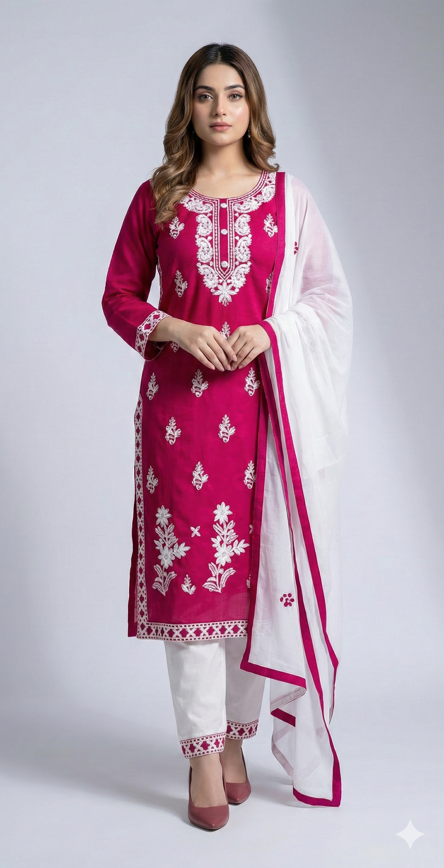 HerLuxe Chikankari Style Embroidered Rayon Kurti Set with Dupatta