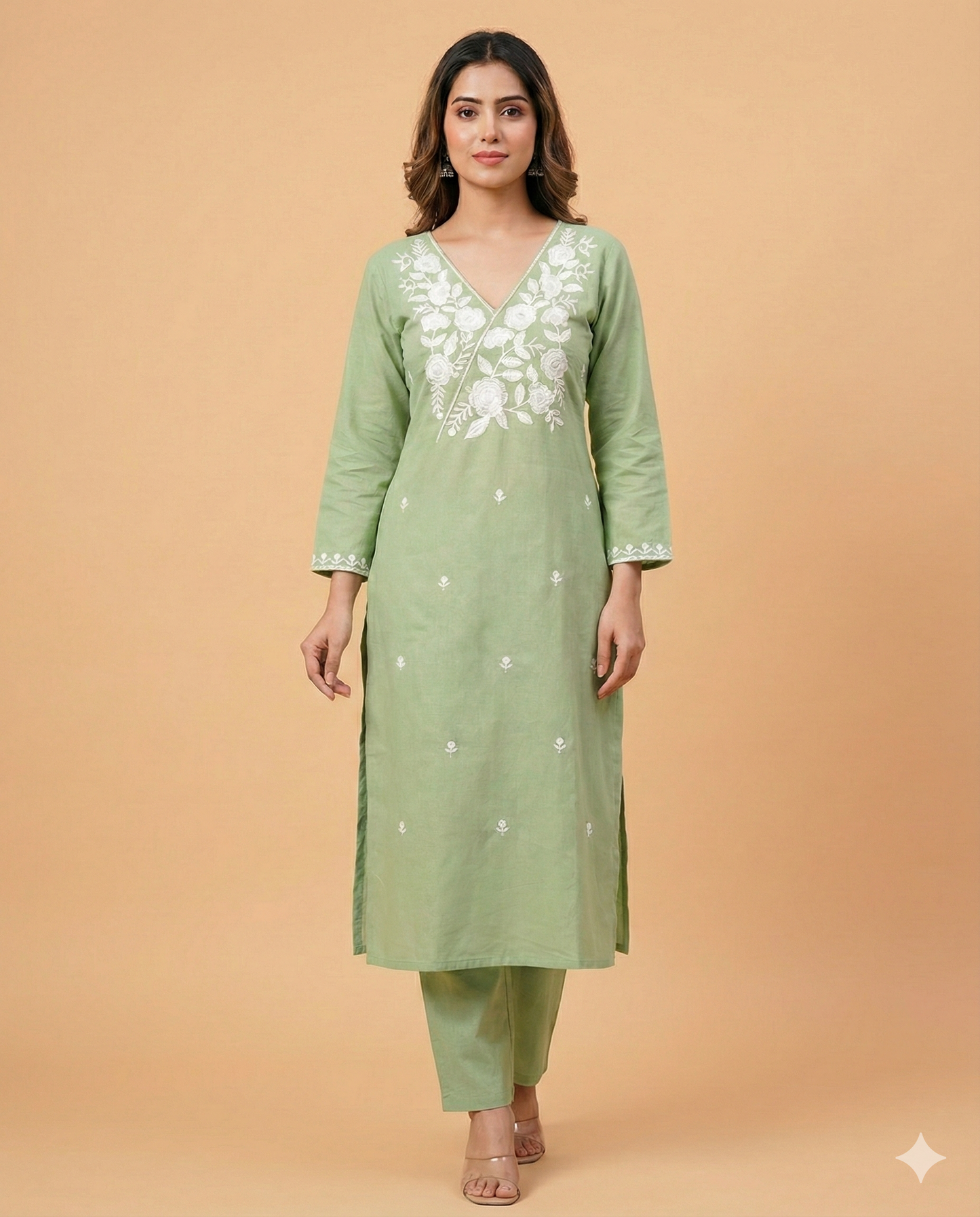 HerLuxe Lakhnavi Style Embroidered Rayon Kurti Pant Set