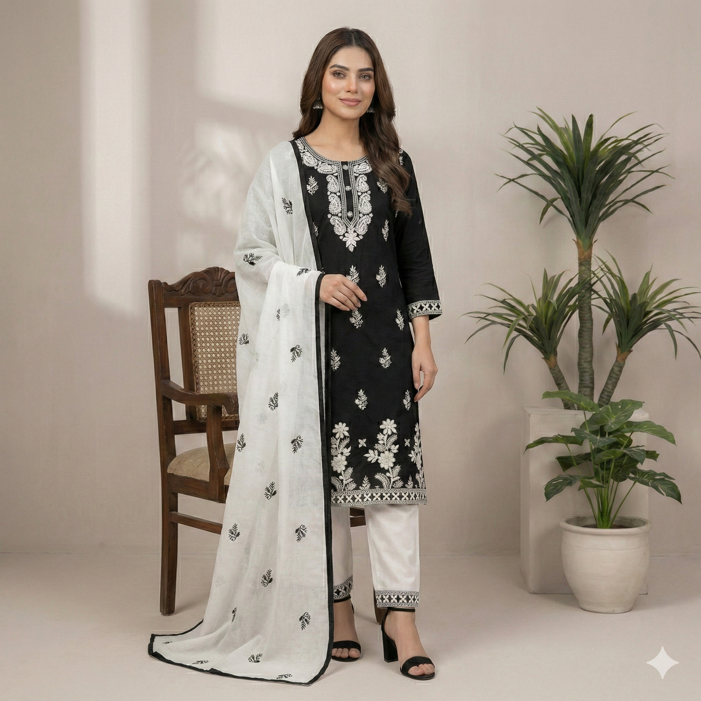 HerLuxe Chikankari Style Embroidered Rayon Kurti Set with Dupatta