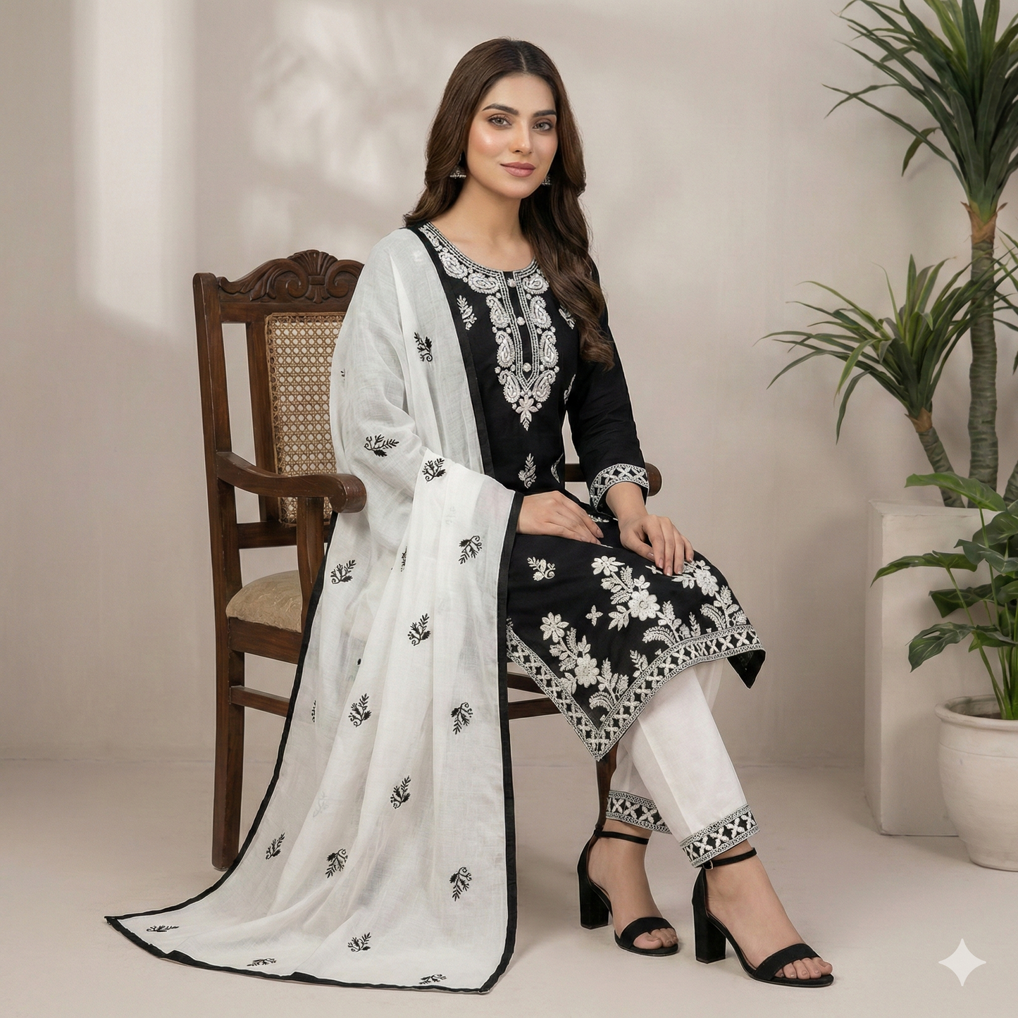 HerLuxe Chikankari Style Embroidered Rayon Kurti Set with Dupatta