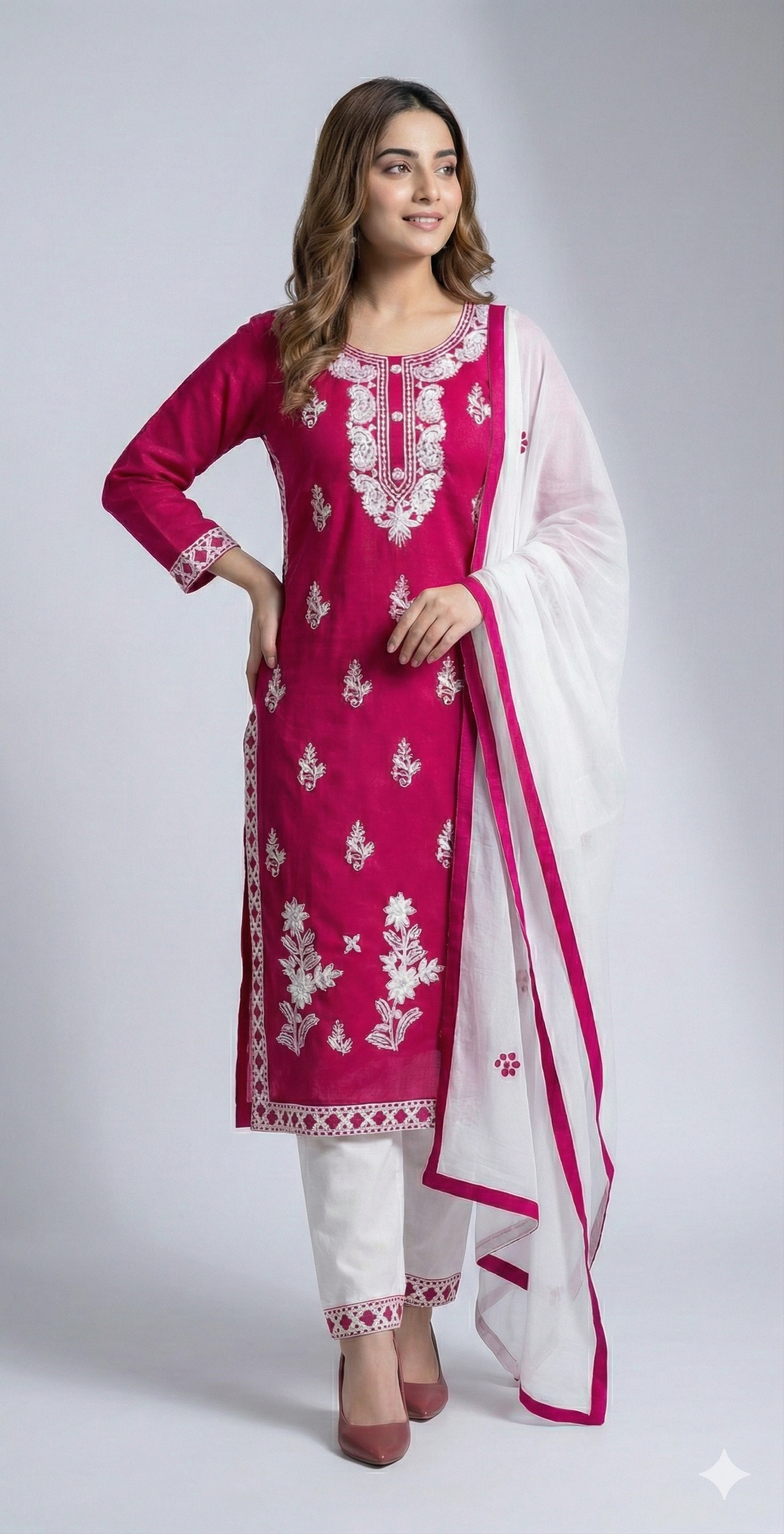 HerLuxe Chikankari Style Embroidered Rayon Kurti Set with Dupatta