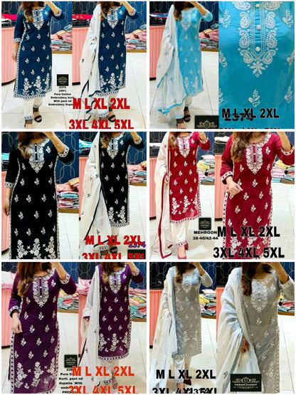 HerLuxe Chikankari Style Embroidered Rayon Kurti Set with Dupatta