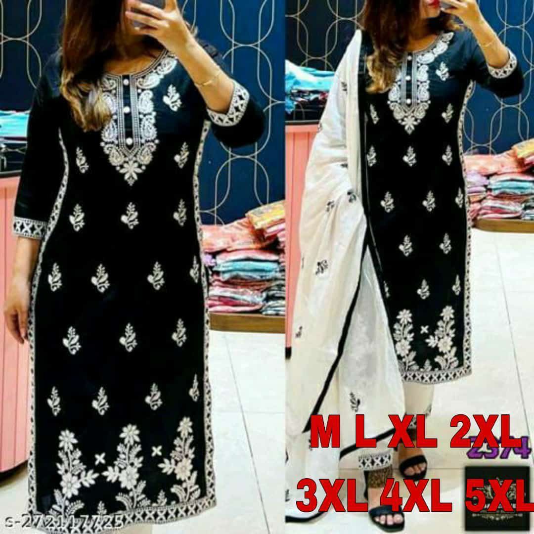 HerLuxe Chikankari Style Embroidered Rayon Kurti Set with Dupatta