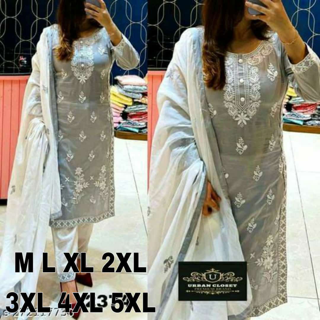 HerLuxe Chikankari Style Embroidered Rayon Kurti Set with Dupatta