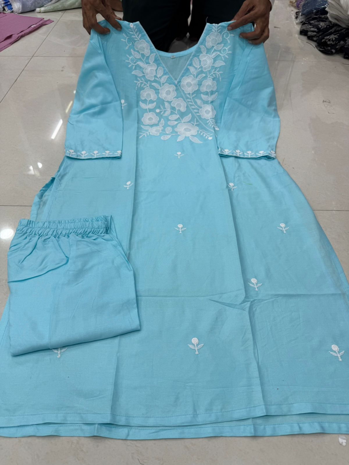 HerLuxe Lakhnavi Style Embroidered Rayon Kurti Pant Set