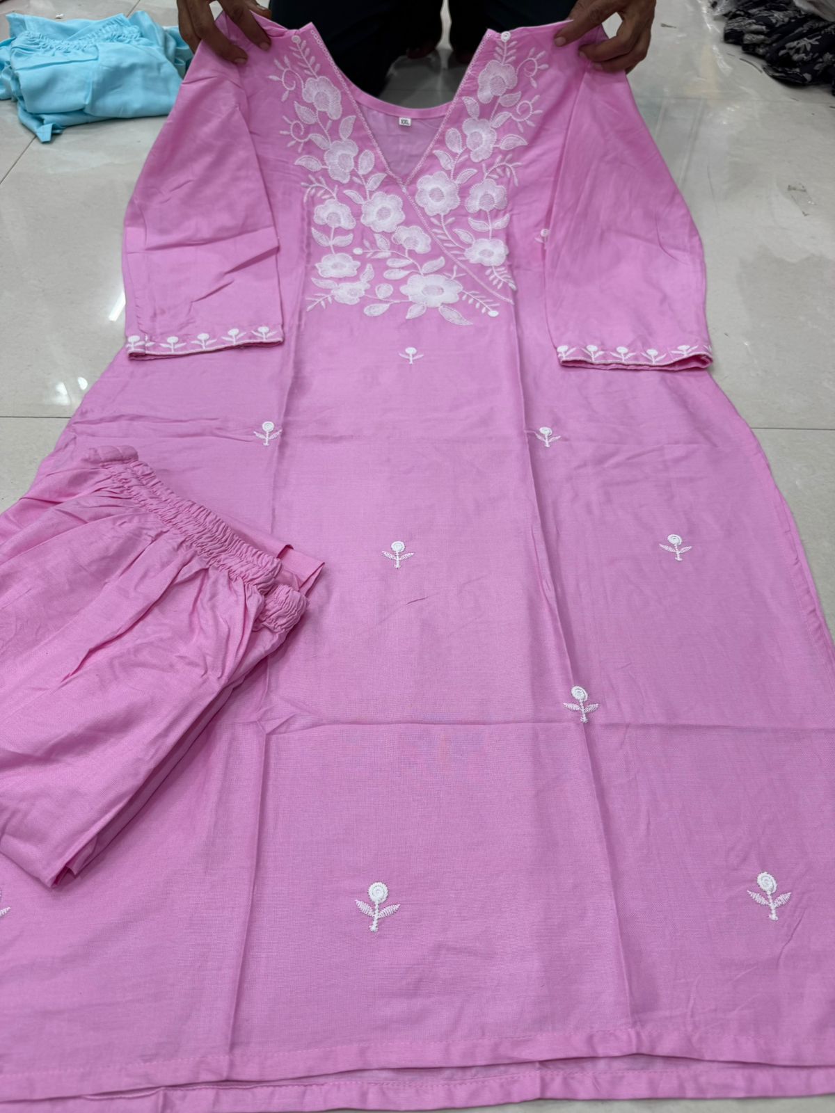 HerLuxe Lakhnavi Style Embroidered Rayon Kurti Pant Set