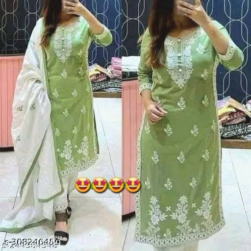 HerLuxe Chikankari Style Embroidered Rayon Kurti Set with Dupatta