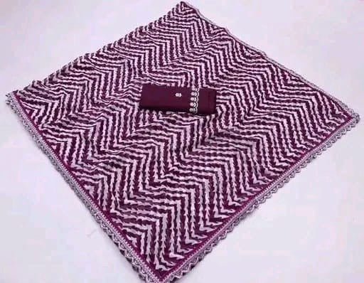 HerLuxe Chevron Print Chiffon Saree with Designer Lace Border