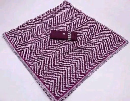 HerLuxe Chevron Print Chiffon Saree with Designer Lace Border