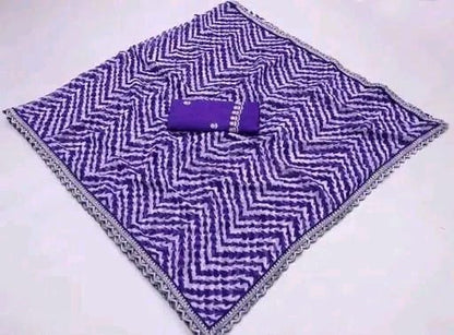 HerLuxe Chevron Print Chiffon Saree with Designer Lace Border